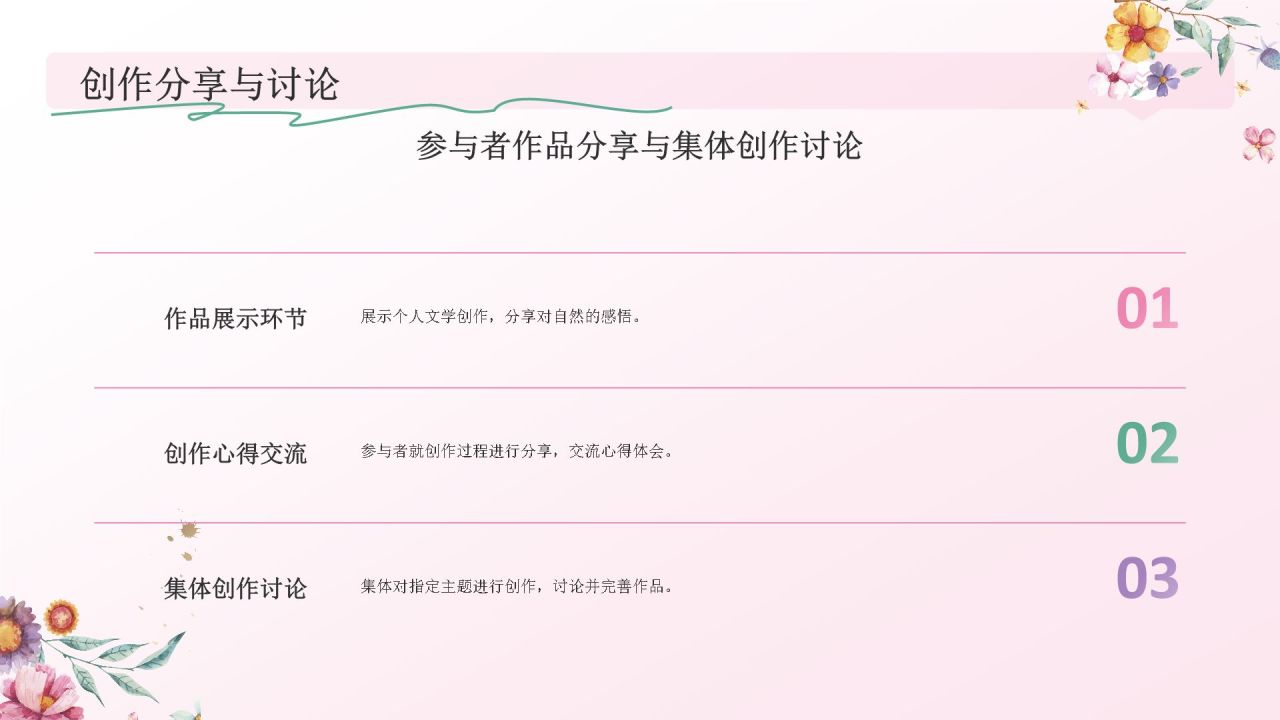 粉色手绘风花开四季，笔绘人生——文学与自然之美PPT模板
