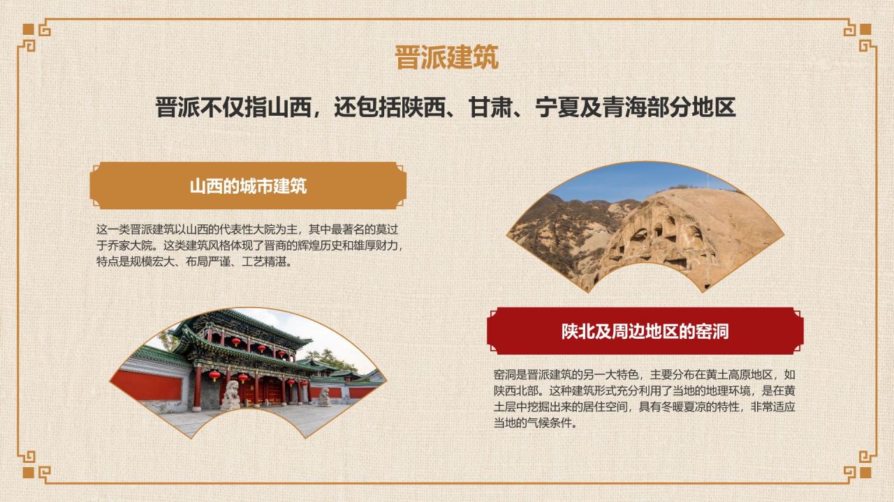 橙色复古风中式建筑派系介绍PPT模板