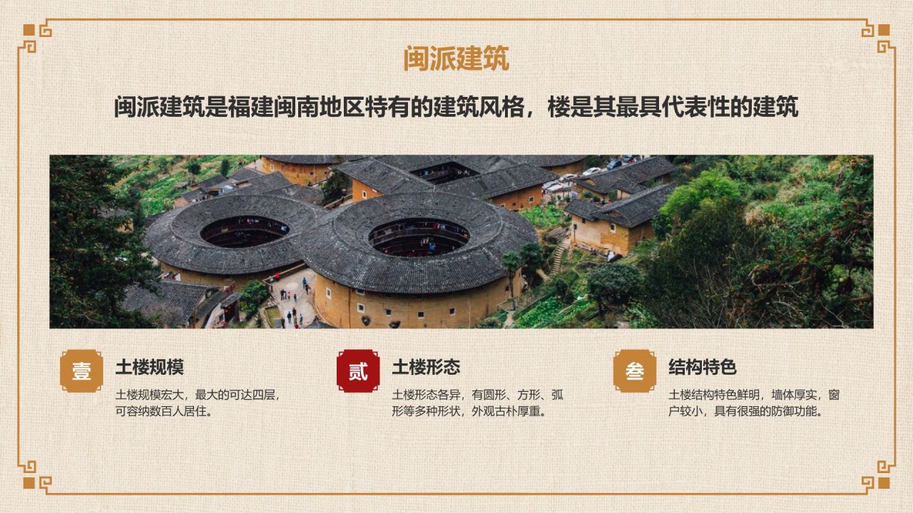 橙色复古风中式建筑派系介绍PPT模板