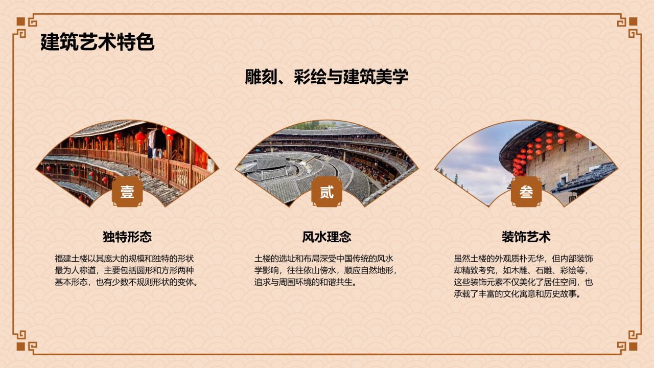 橙色复古风中式建筑派系介绍之闽派建筑PPT模板
