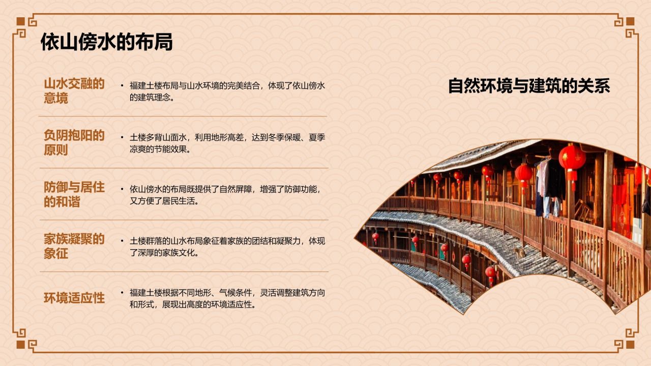橙色复古风中式建筑派系介绍之闽派建筑PPT模板