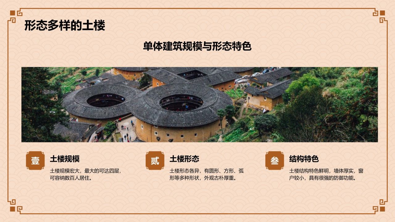 橙色复古风中式建筑派系介绍之闽派建筑PPT模板