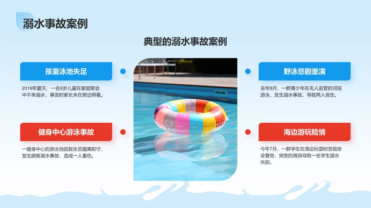 蓝色插画风预防溺水主题班会PPT模板