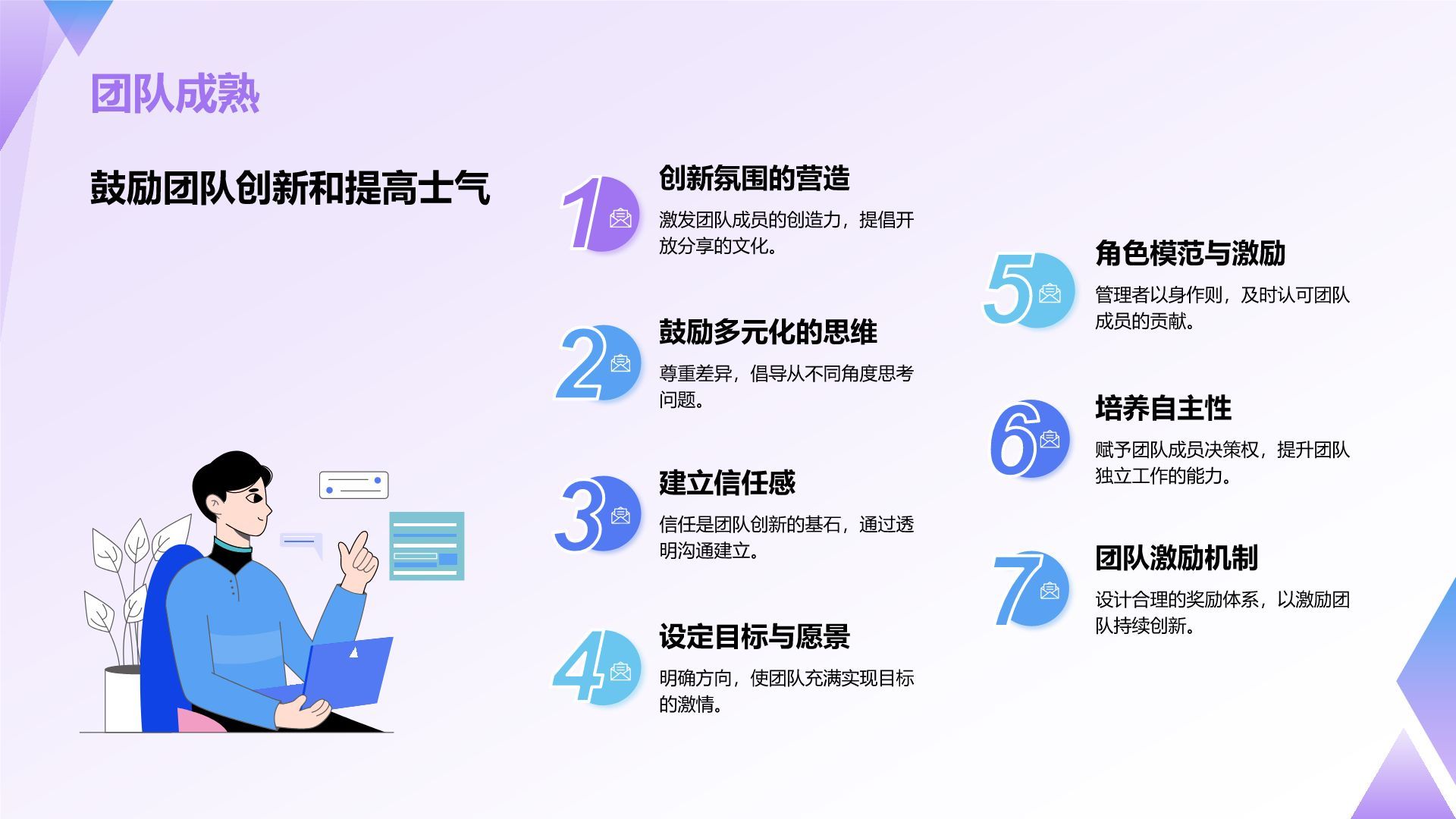紫色插画风管理者如何带好团队——团队建设讲座PPT模板