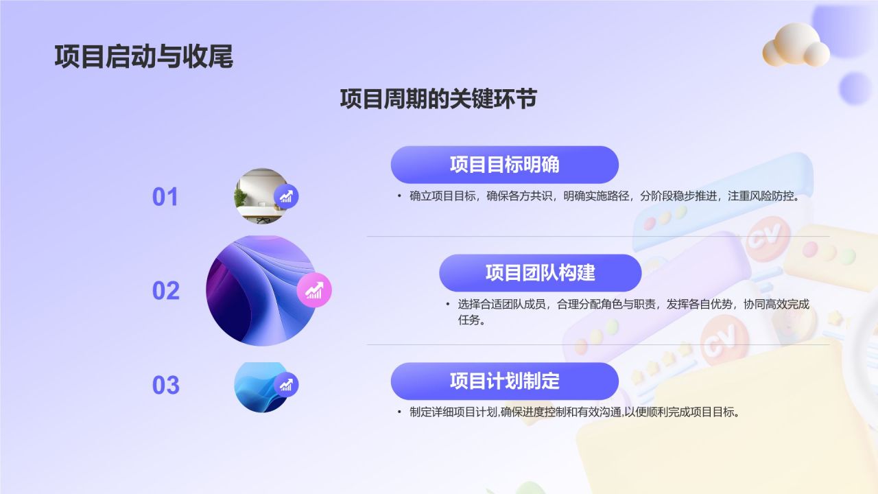 紫色3D风如何做好项目管理PPT模板