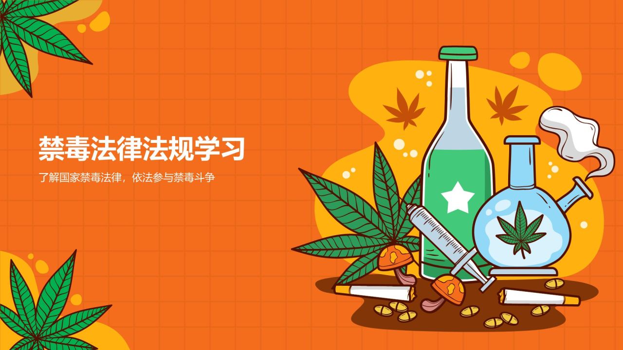 橙色插画风禁毒教育第一课PPT模板