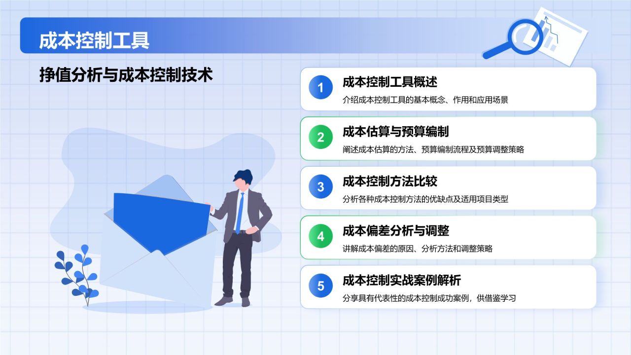蓝色插画风项目成本管理培训PPT模板