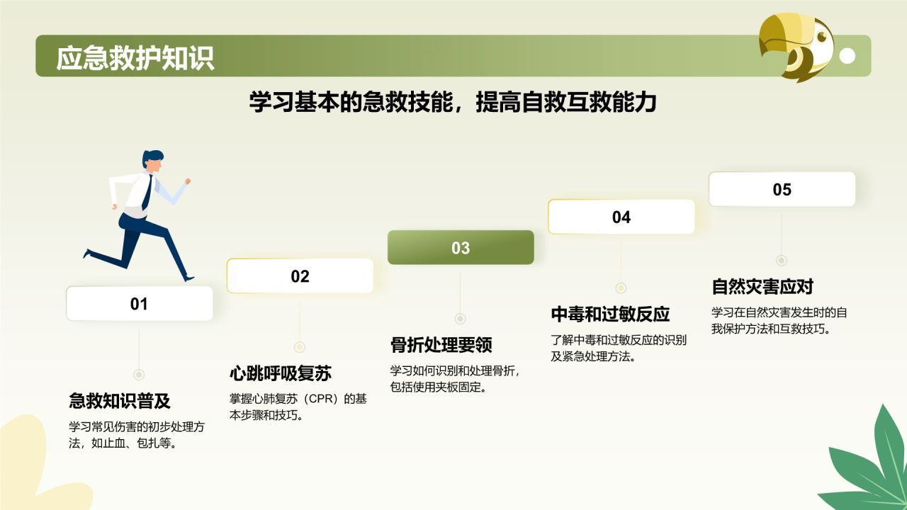 绿色插画风暑期安全主题教育活动PPT模板
