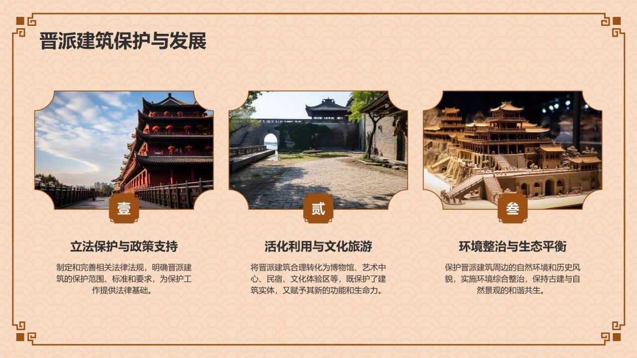 橙色复古风中式建筑派系介绍之晋派建筑PPT模板