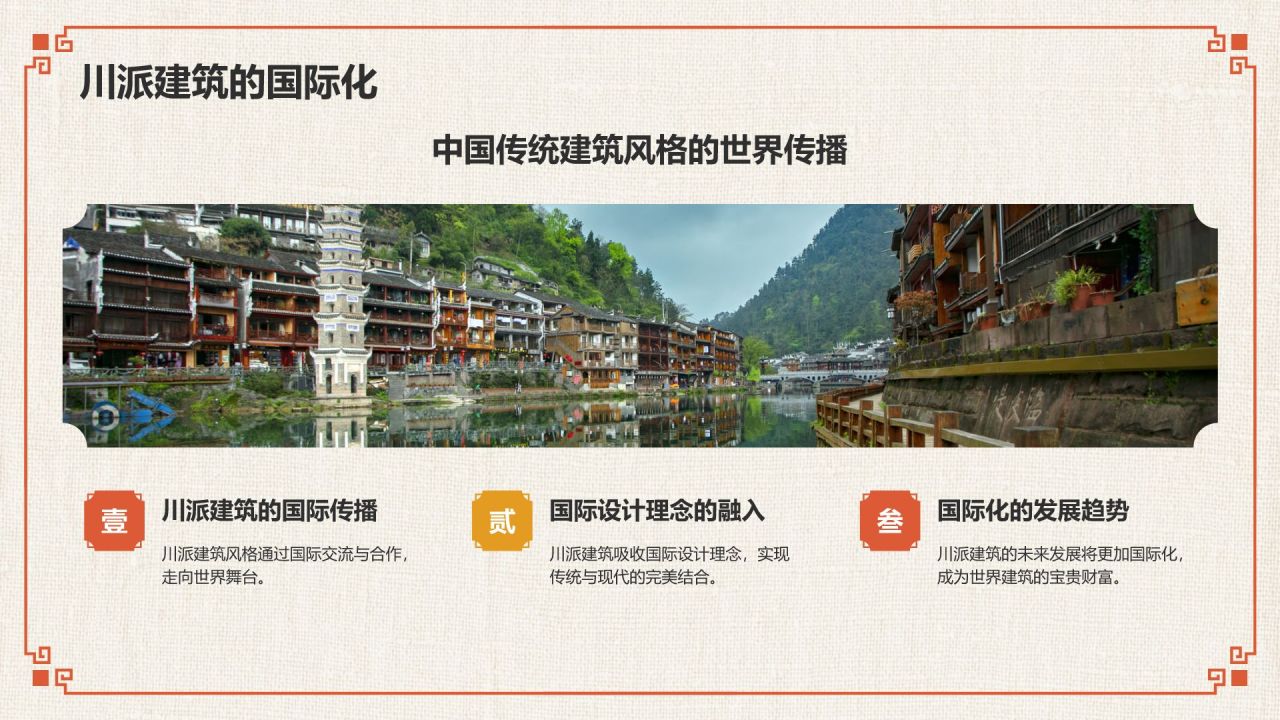 红色复古风中式建筑派系介绍之川派建筑PPT模板