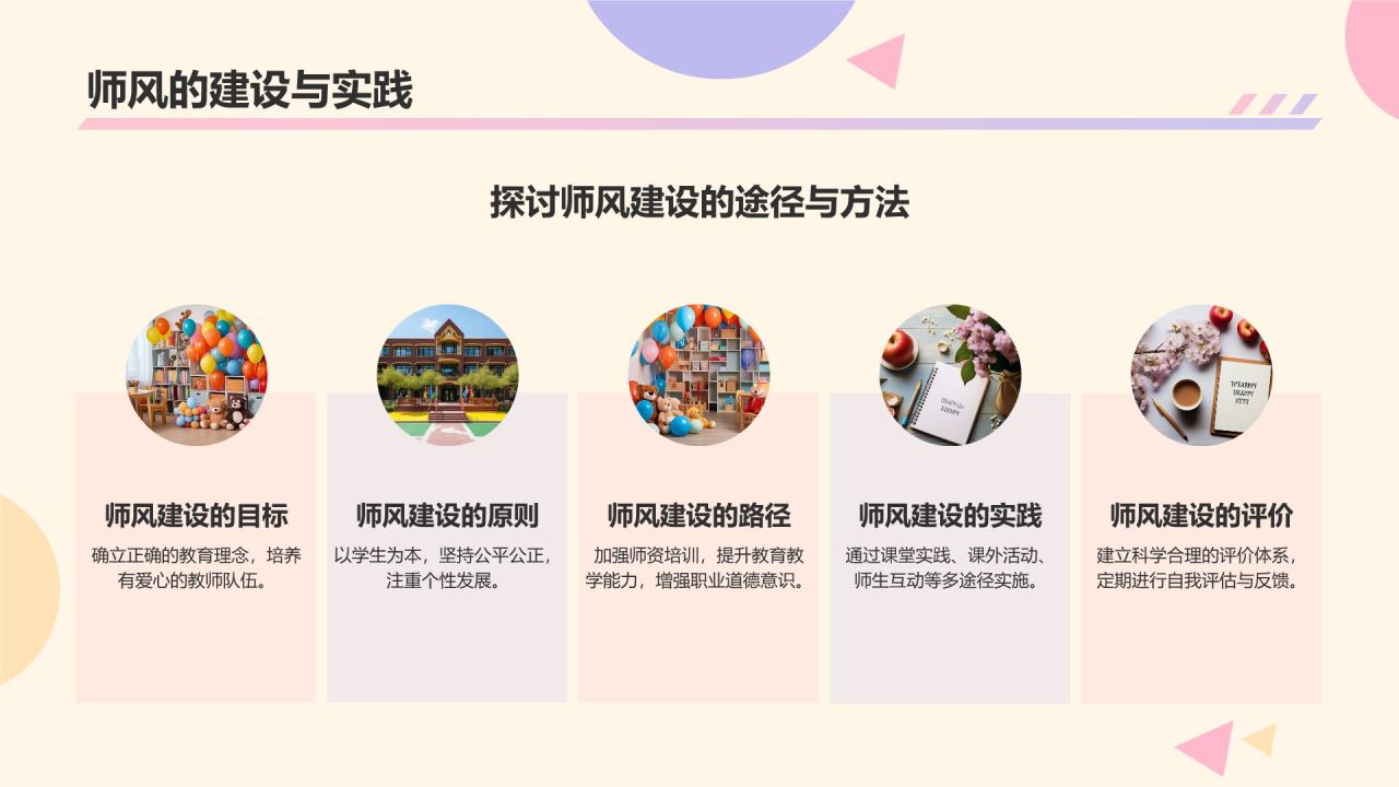 粉色孟菲斯幼儿园师德师风演讲交流PPT模板