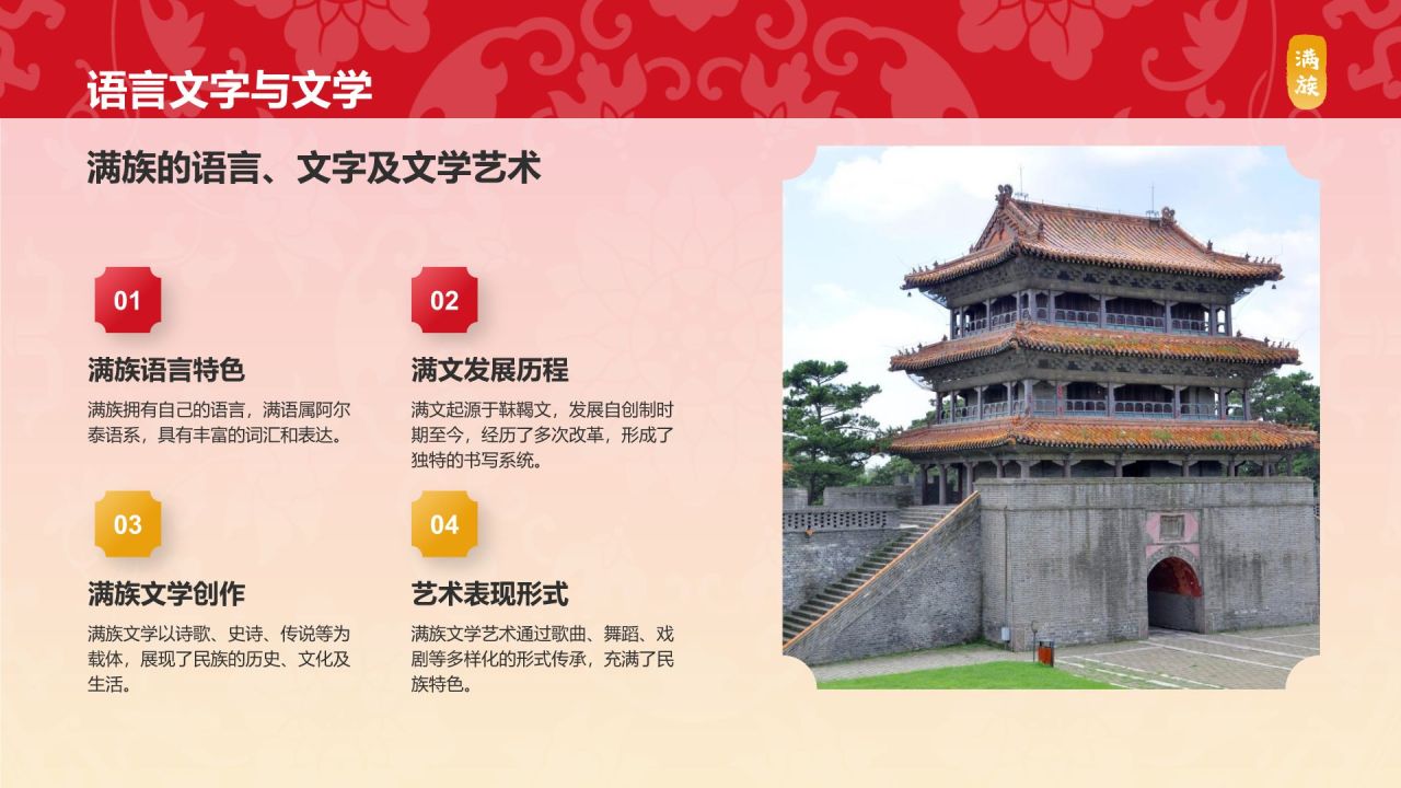 红色插画风满族介绍PPT模板