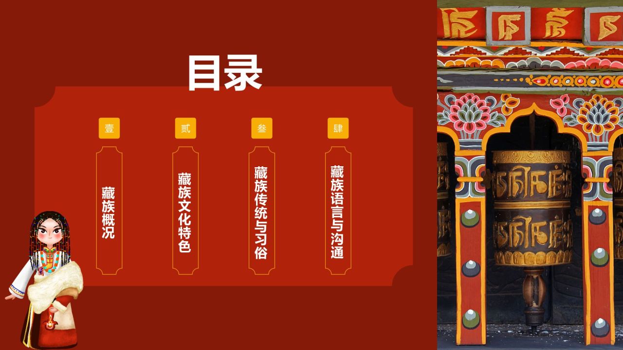 红色国潮风藏族介绍PPT模板