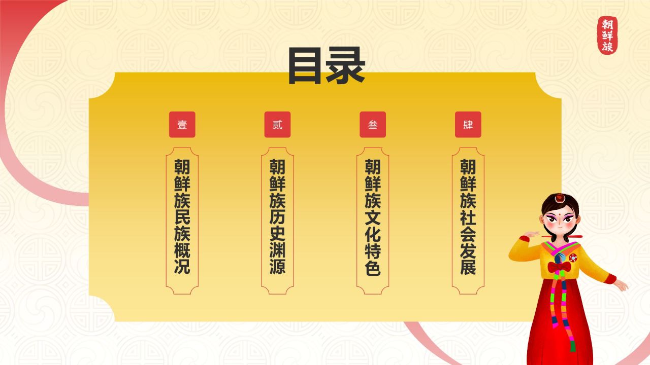 黄色插画风朝鲜族介绍PPT模板
