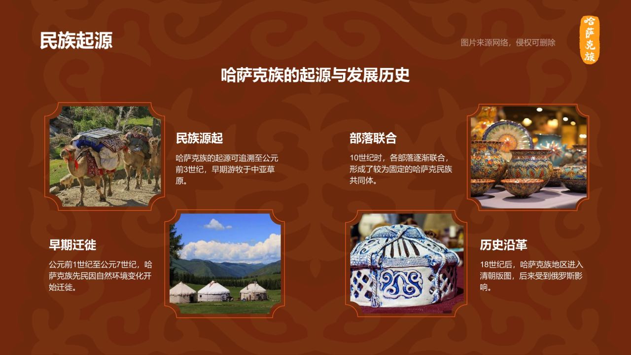橙色复古风哈萨克族介绍PPT模板