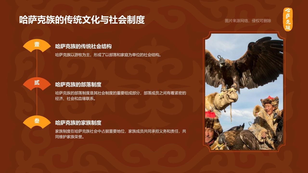 橙色复古风哈萨克族介绍PPT模板