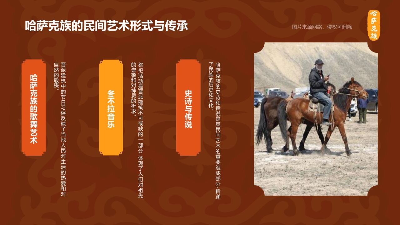 橙色复古风哈萨克族介绍PPT模板