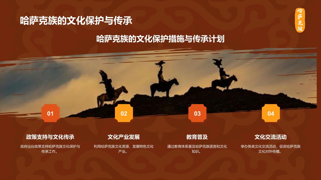 橙色复古风哈萨克族介绍PPT模板
