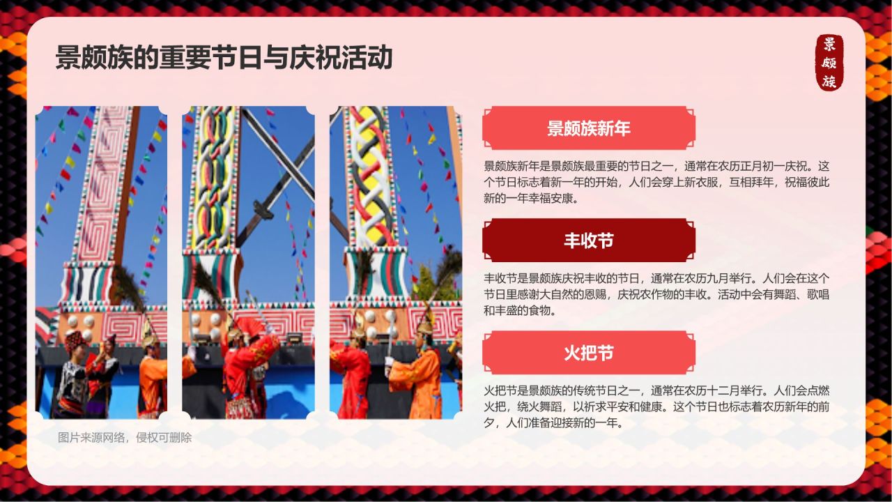 红色复古风景颇族介绍PPT模板