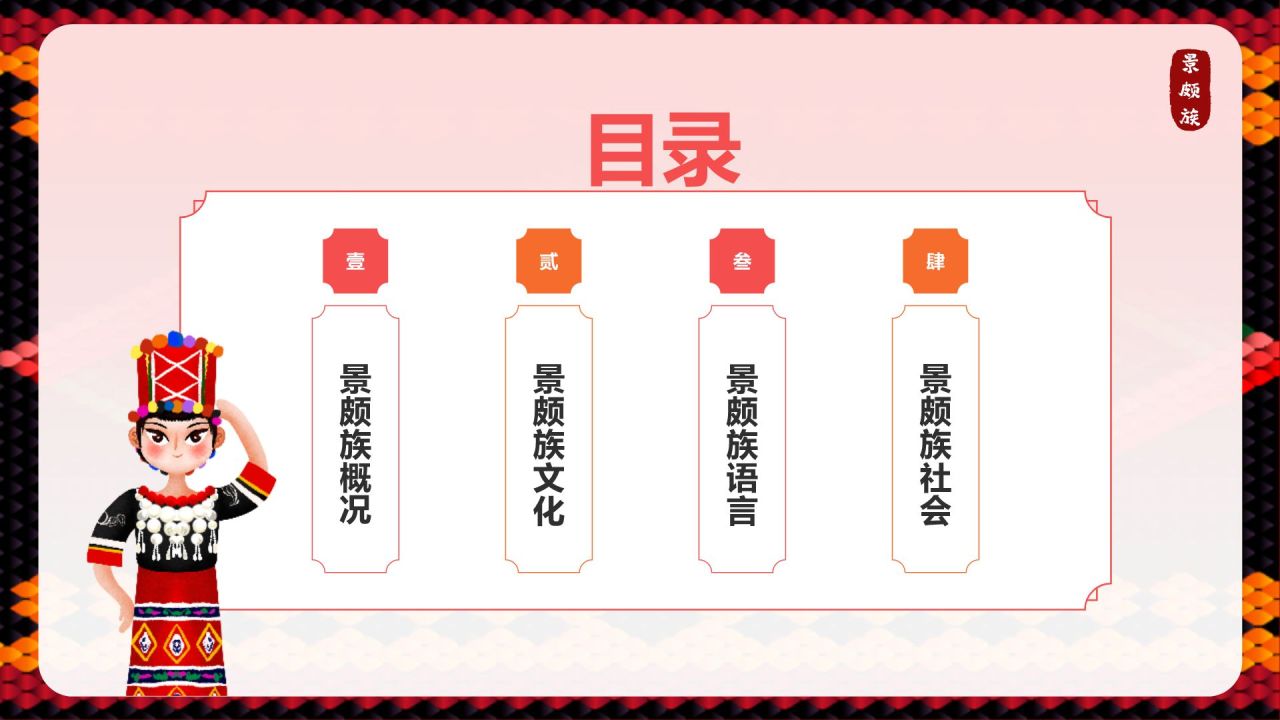 红色复古风景颇族介绍PPT模板