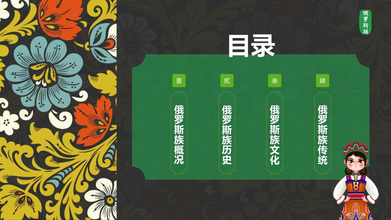 黑色复古风俄罗斯族介绍PPT模板
