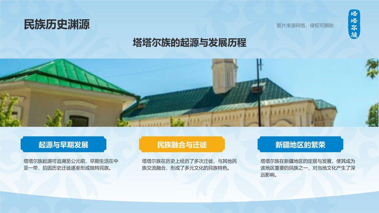 蓝色复古风塔塔尔族介绍PPT模板