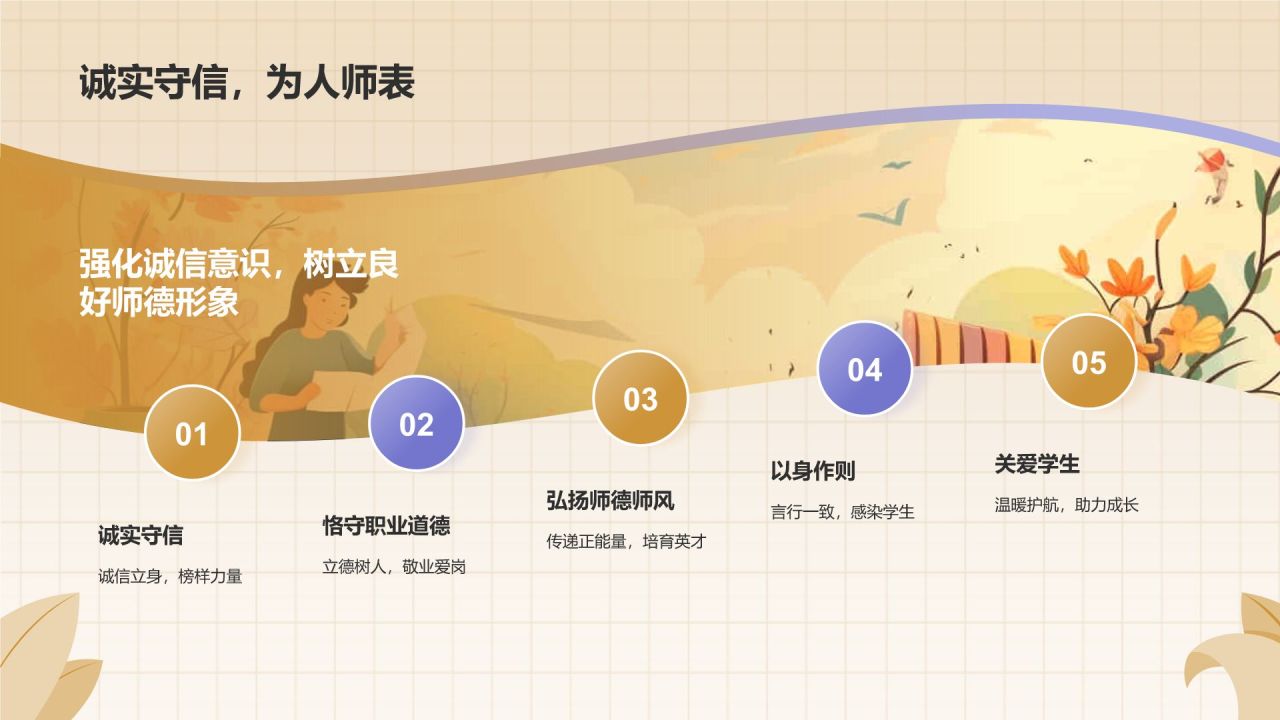 橙色插画风教师节师德师风演讲PPT模板