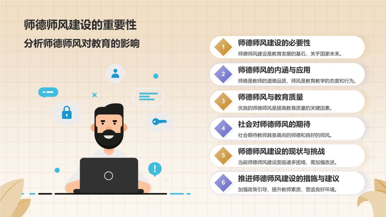 橙色插画风教师节师德师风演讲PPT模板