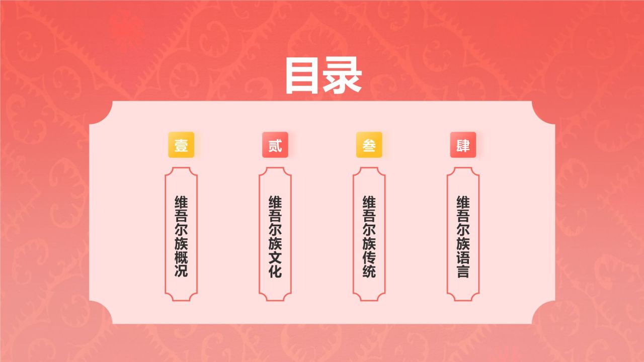 红色插画风维吾尔族介绍PPT模板