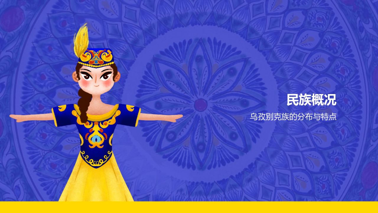 蓝色插画风乌孜别克族介绍PPT模板