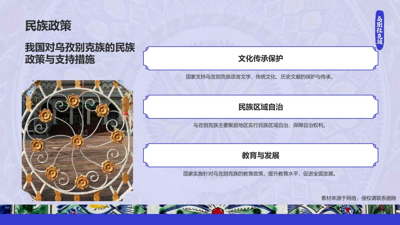 蓝色插画风乌孜别克族介绍PPT模板