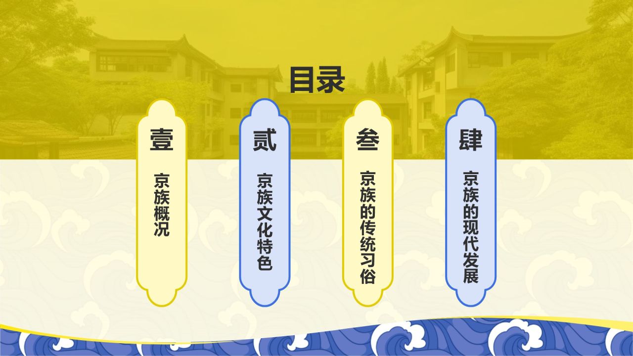 黄色插画风京族介绍PPT模板