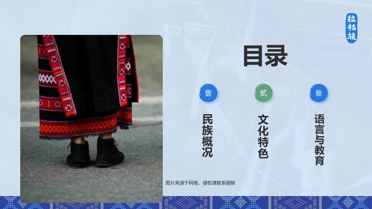 蓝色插画风拉祜族介绍PPT模板