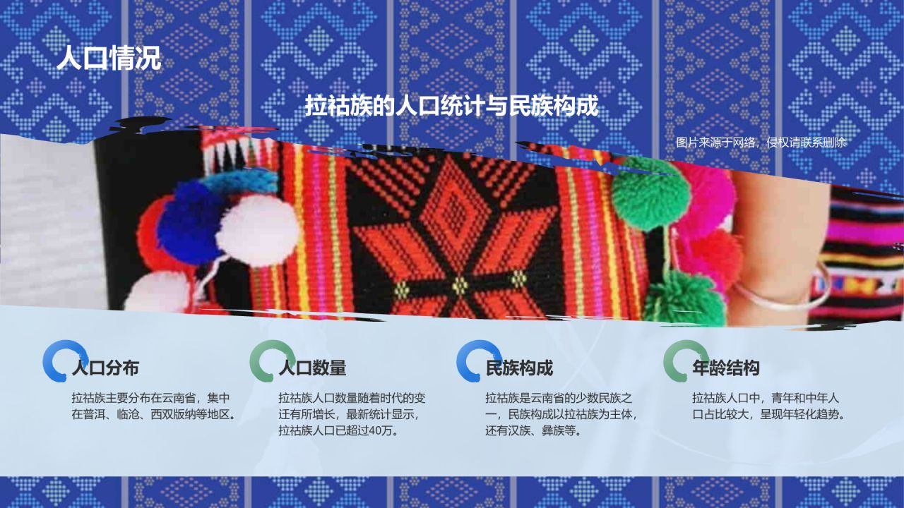 蓝色插画风拉祜族介绍PPT模板