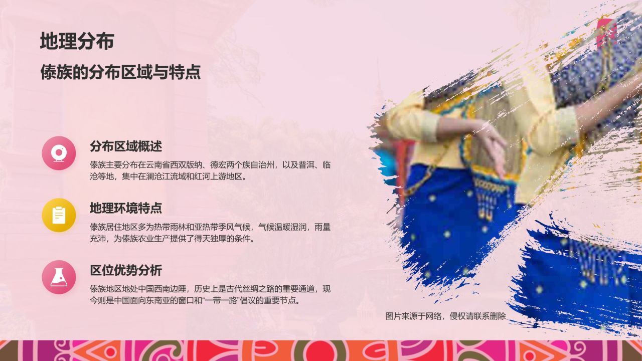 粉色插画风傣族介绍PPT模板