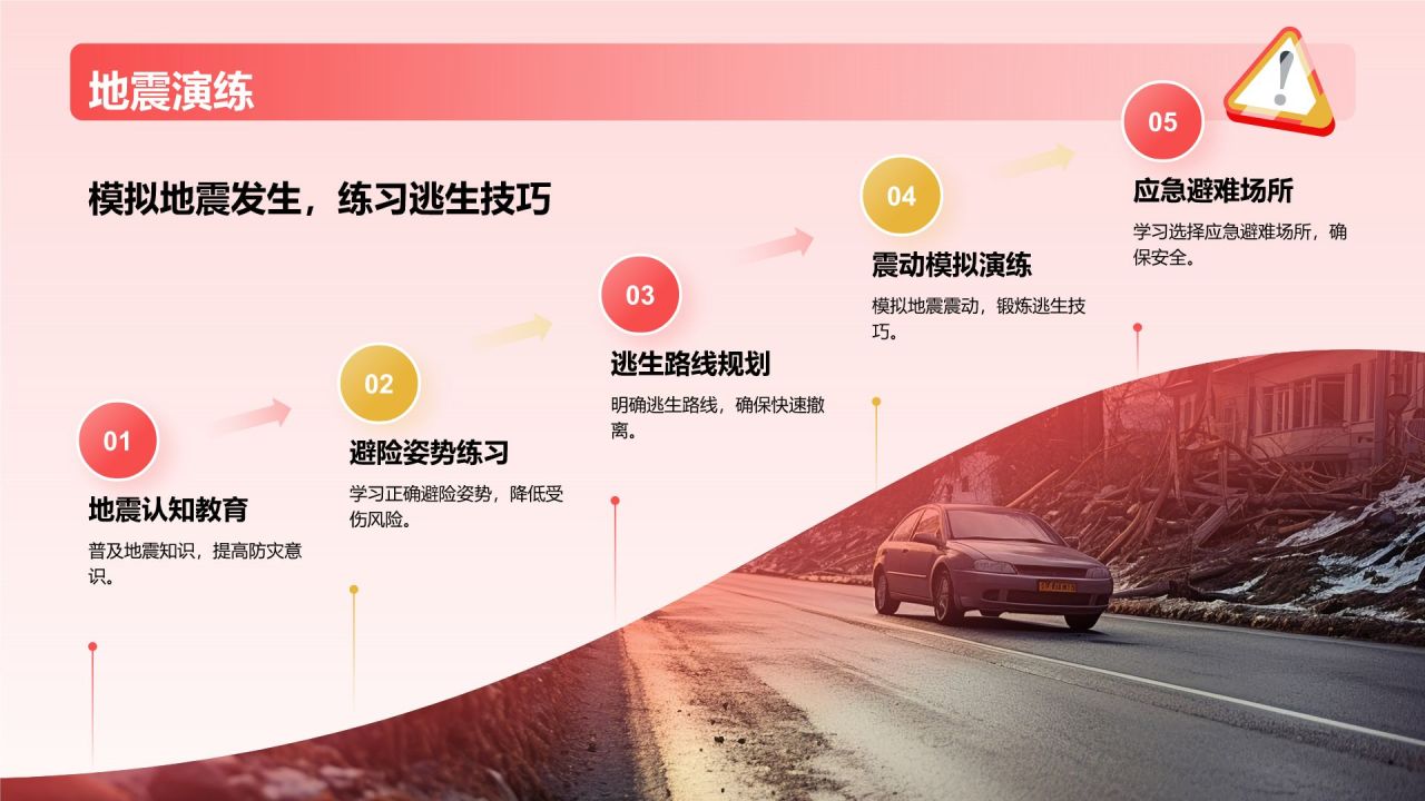 红色插画风全国防灾减灾主题班会PPT模板