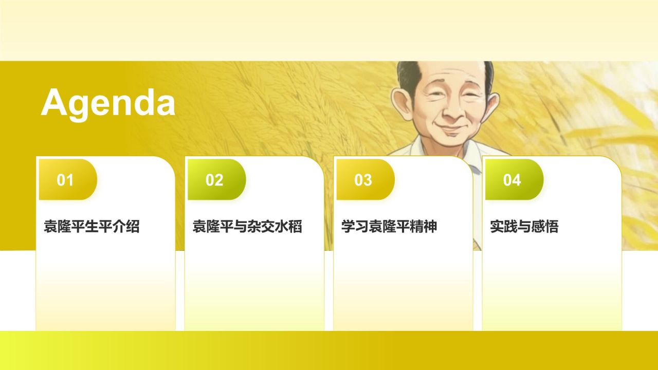 黄色手绘风“我心中的英雄袁隆平”主题班会PPT模板
