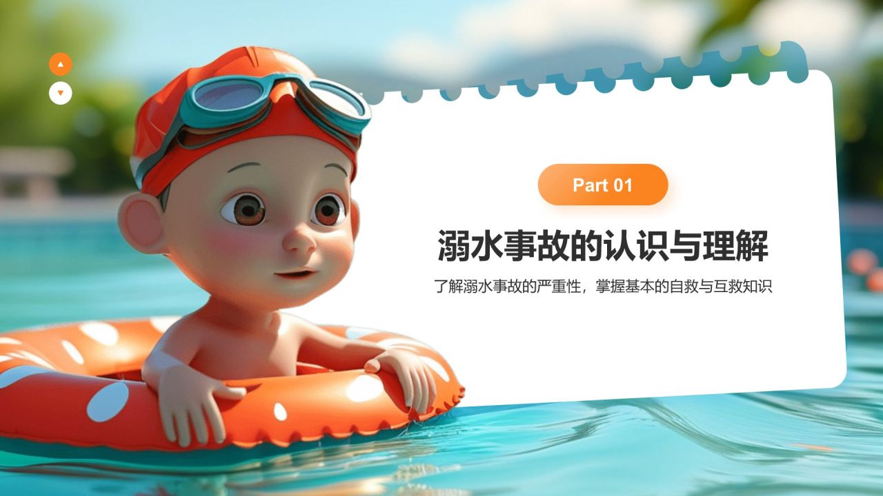 蓝色3D风夏天安全注意事项之防溺水PPT模板