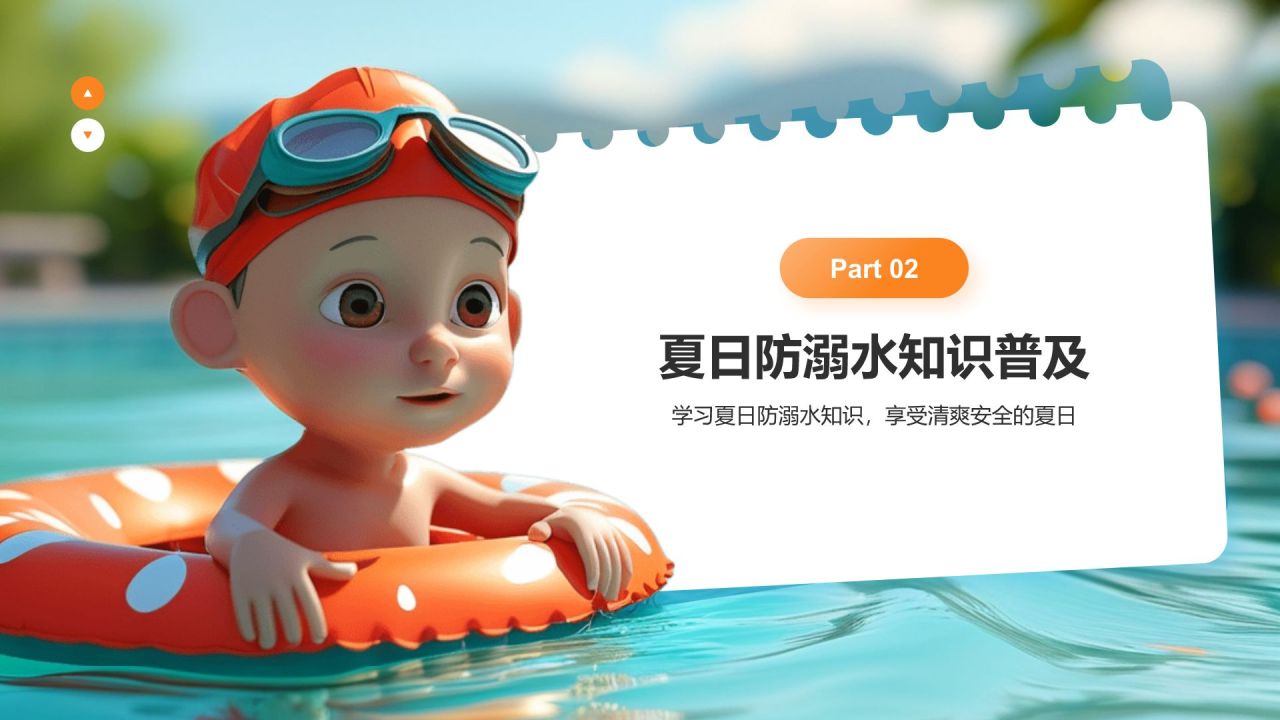 蓝色3D风夏天安全注意事项之防溺水PPT模板