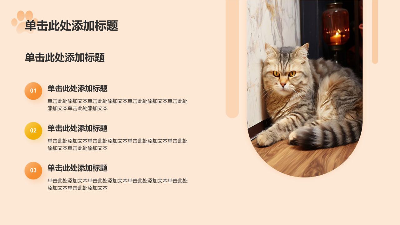 橙色卡通风可爱猫咪介绍PPT模板