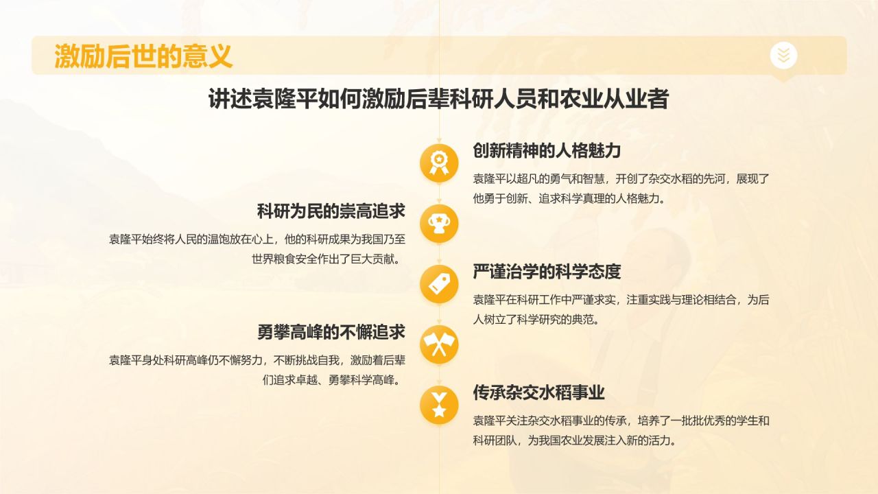 橙色插画风杂交水稻之父——袁隆平人物介绍PPT模板