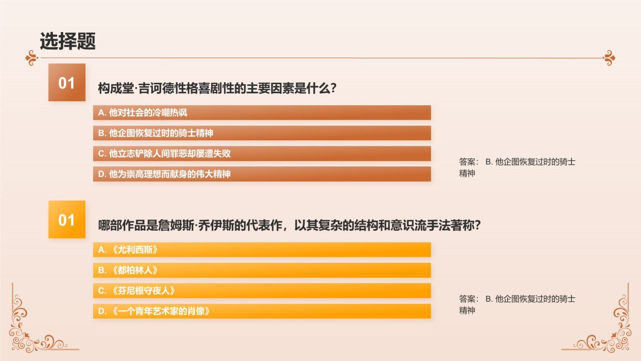 橙色复古风大学生国外文学知识竞赛PPT模板