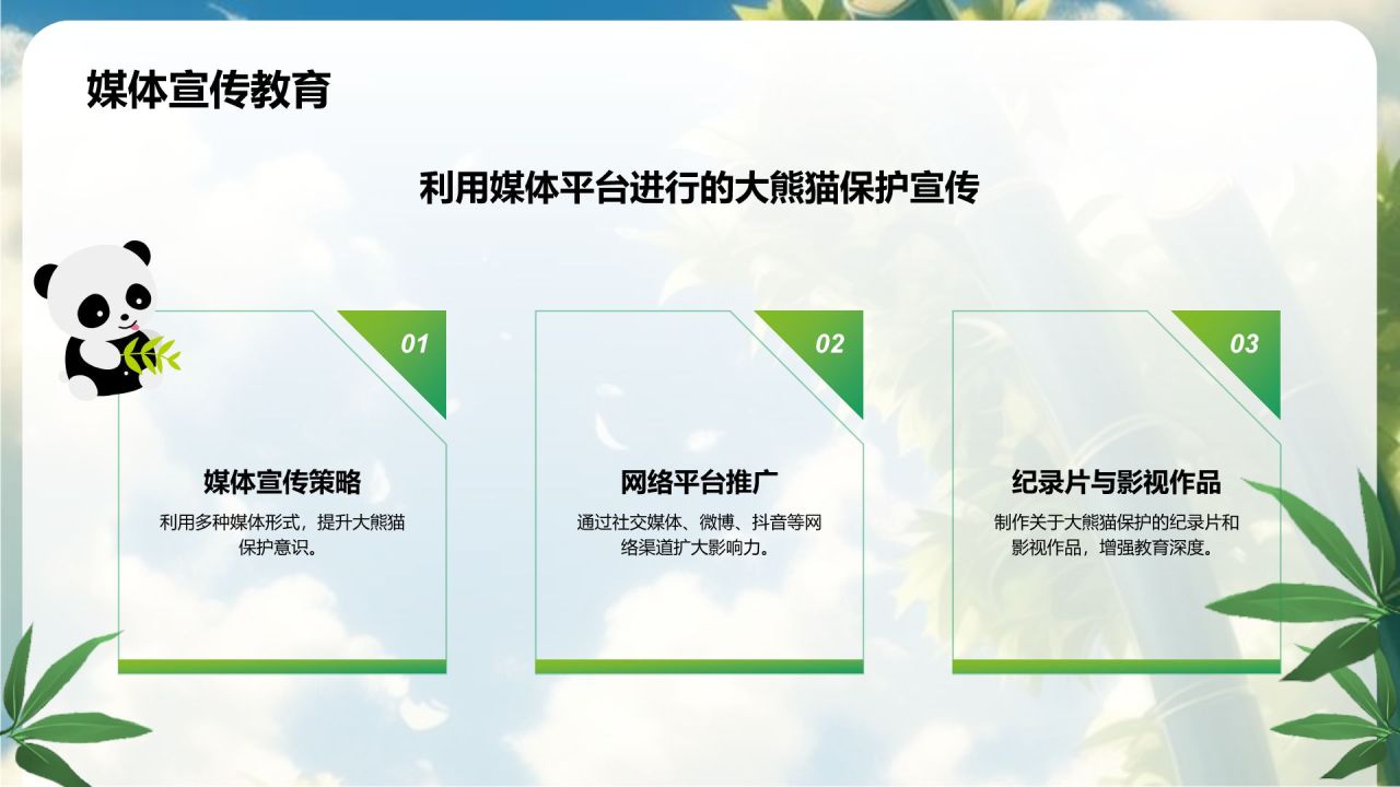 绿色three-d大熊猫保护动物知识科普PPT模板