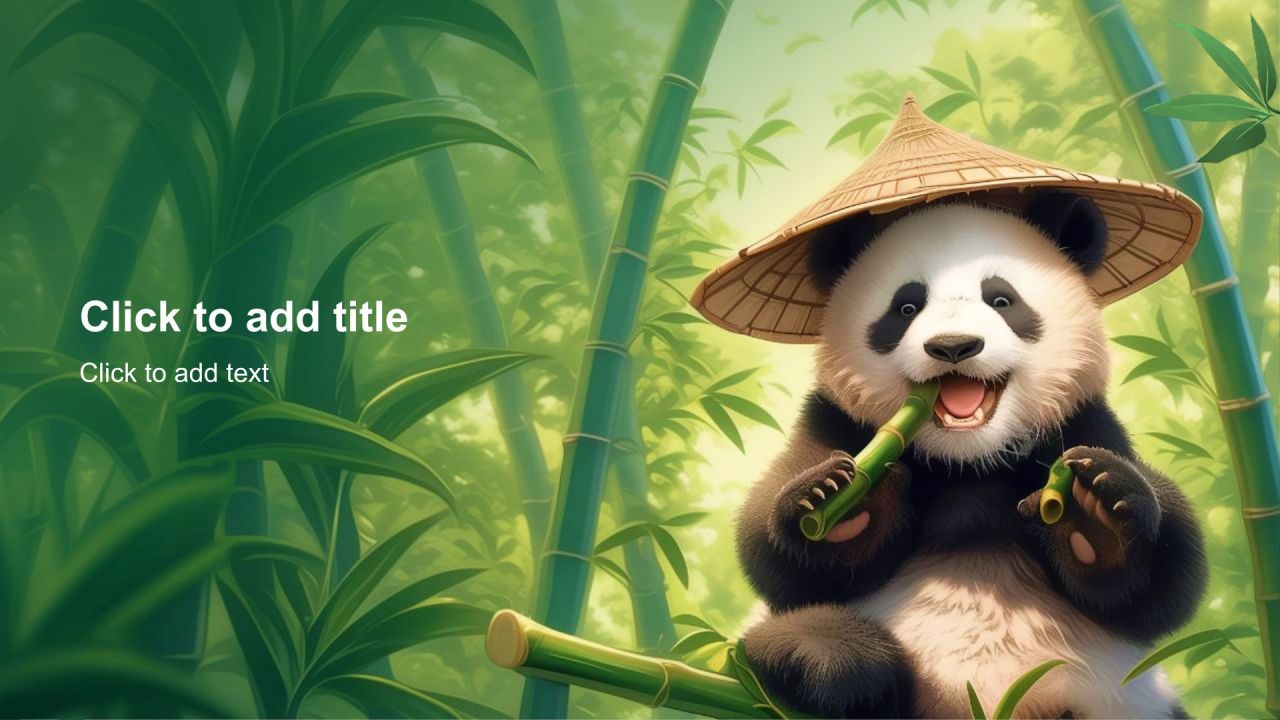 绿色three-d大熊猫保护动物知识科普PPT主题