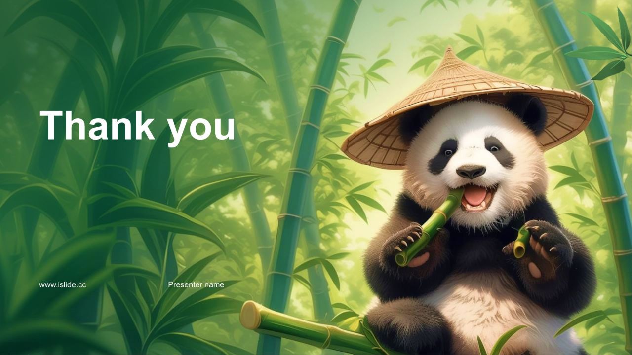 绿色three-d大熊猫保护动物知识科普PPT主题