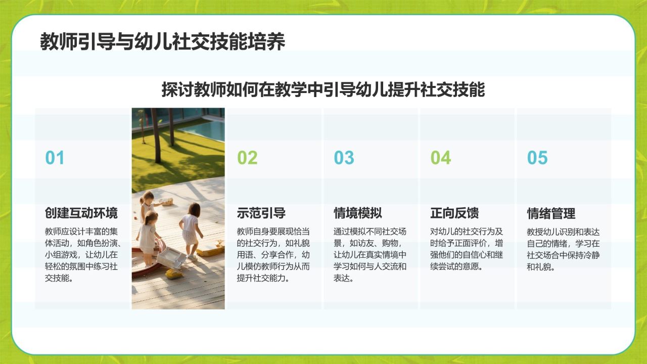 绿色卡通风幼儿学前社交能力训练PPT模板