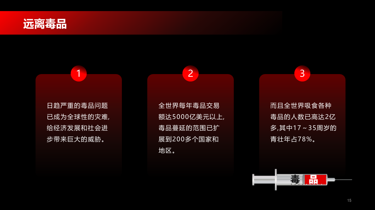 黑色珍爱生命远离毒品法制教育PPT