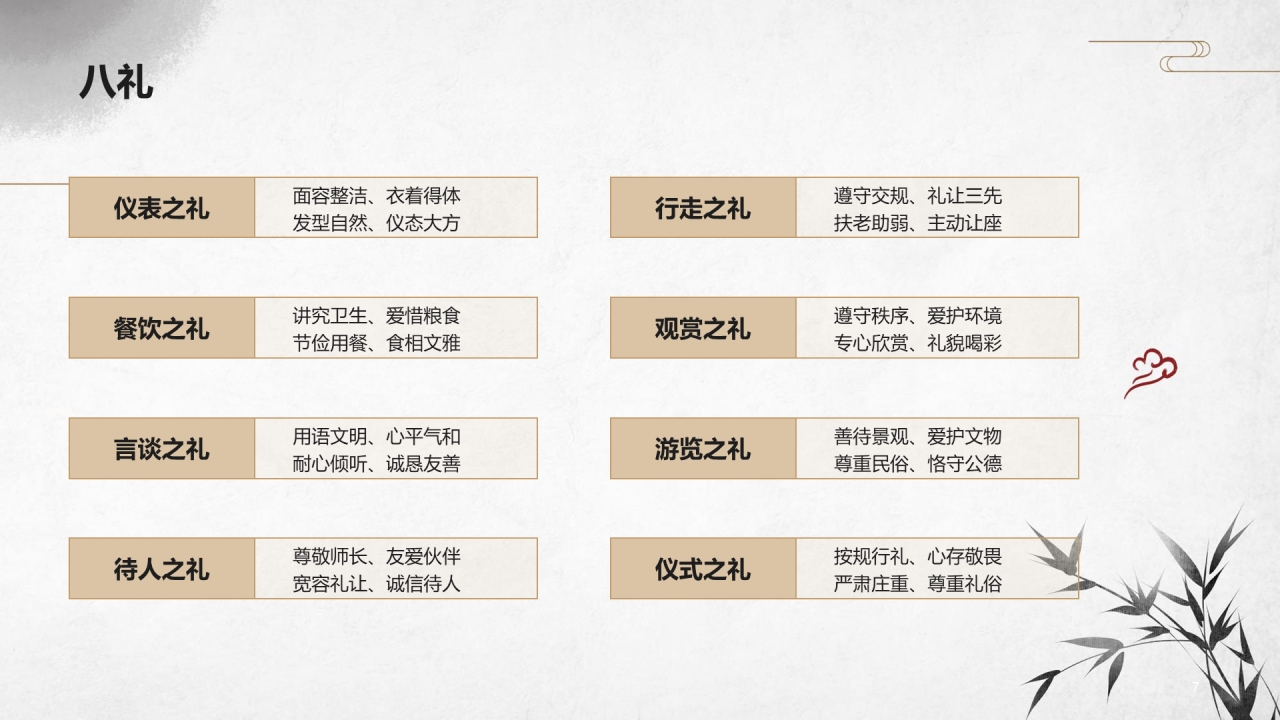 灰色古风插画八礼四仪PPT