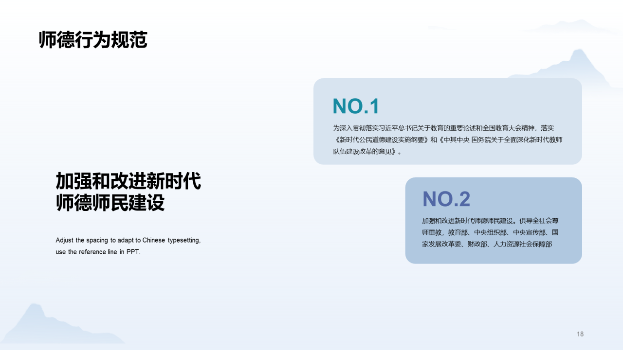蓝色复古国风水墨教育培训师德PPT案例
