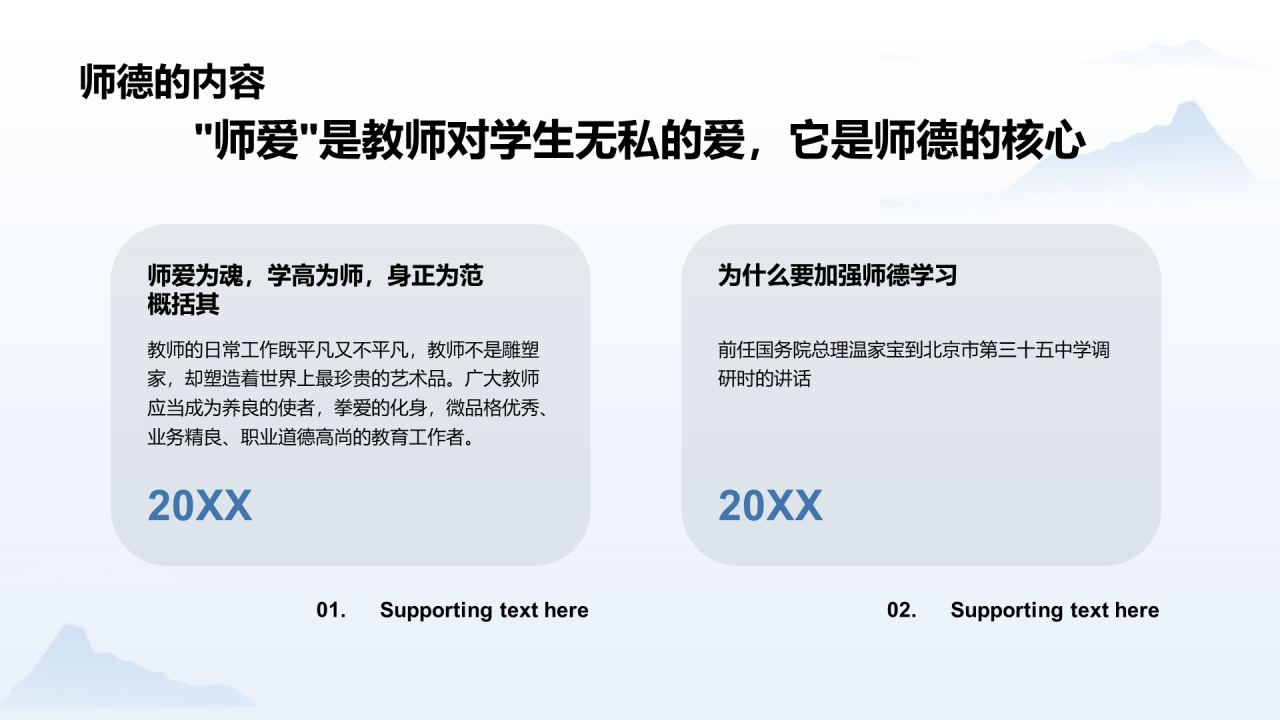 蓝色复古国风水墨教育培训师德PPT案例